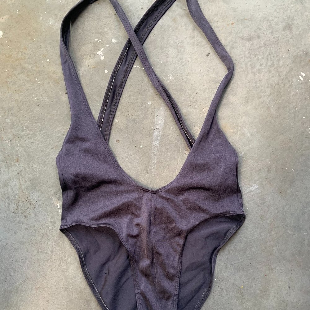 Gray Metallic American Apparel High Thigh Cut One Piece Swim suit Bikini Swim